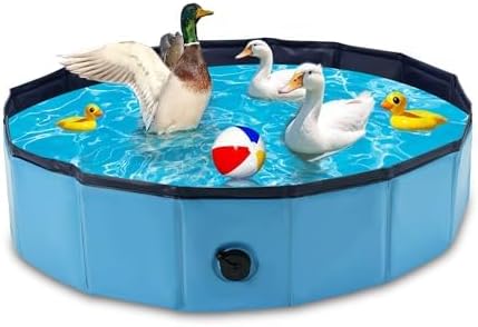 Foldable Drainable Duck Pond Pool for Real Pet Ducks, Blue Hard Plastic Folding Small Swimming Pool with Drain Plug for Cat Dog for Indoor and Outdoor