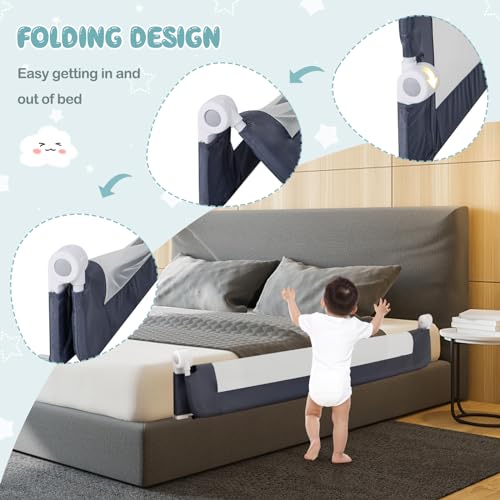 Image of BABY JOY Bed Rails for Toddlers, Extra Long, Swing Down Safety Bed Guard for Convertible Crib, Folding Baby Bedrail for Kids Twin, Double, Full Size Queen & King Mattress (60-Inch, Dark Blue)