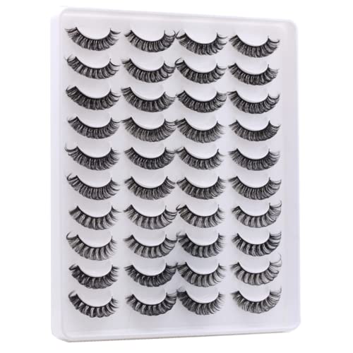 Russian Strip Lashes D Curl Wispy Fluffy False Eyelashes 20 Pairs 3 Styles Volume Faux Mink Eye Lashes Curly Fake Eyelashes Pack (3 Styles Mix)