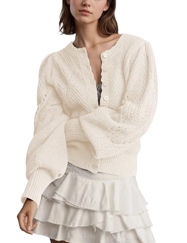 Burtell Long Puff Sleeve Cropped Cardigan Sweaters...