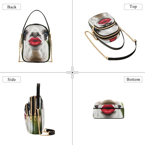 Funny Llama Red Lips Shoulder Handbags for Women Quilted Chain Strap Phone Wallet Handbag Cute Ladies Tote Crossbody Satchel4