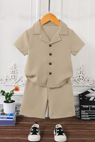 Image of Fashion Dream Boys Cotton Blend Solid Co-ord Set|Boys Co-ord Set|Boy's Clothing Set|Boy's 2 Piece Set|Clothing Set|Boys Shirt and Short Set|Co-ords