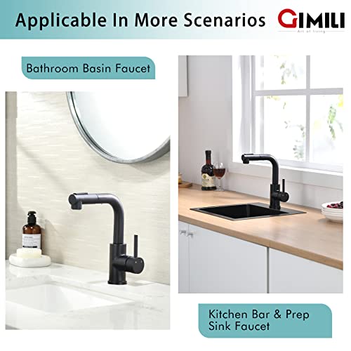 Gimili Modern Bar Sink Faucet For Kitchen Sink Single Handle With Pull Out Sprayer Hot And Cold Prep Sink Faucet Matte Black thumb #5