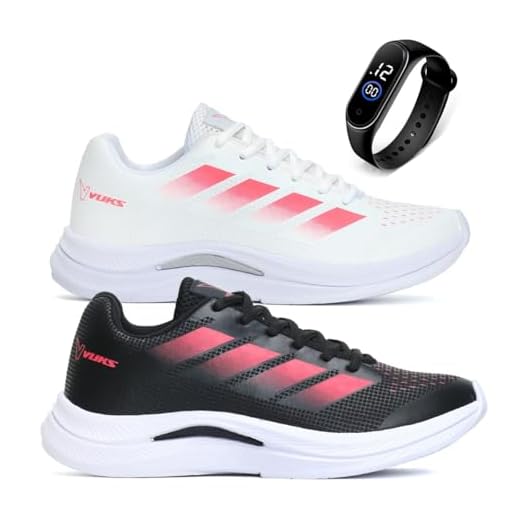 Kit 2 Tênis Feminino Academia Caminhada Corrida Leve Confortável VUKS + Relógio Digital (Preto e Branco, BR, Adulto, Numérico, 35)