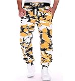 Men's Jogging Pants Casual Training Pants Camouflage Pants Sweatpants.Elastic Waist Design (L, Yellow)