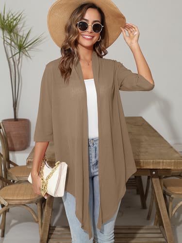 Image of Women's Lightweight Open Front Cardigans Short Sleeve Casual Soft Sheer Cardigan S-2XL with Pockets