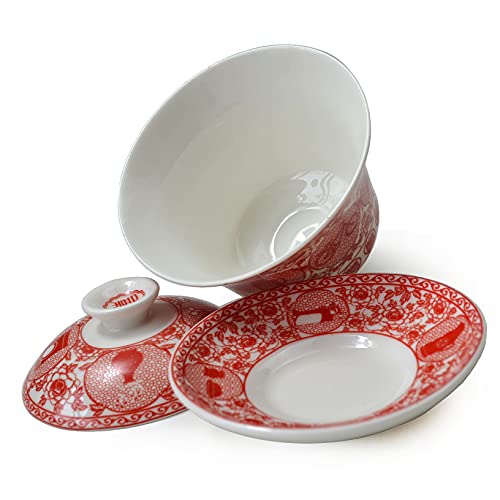 Image of Liang Baobao Porcelain Tableware Gift 2Set Gaiwan Bowl Spoon Hollow Paper Cut Pattern Tea Set for Adults Men Women Couple Wedding Party (Retro paper-cut), larger