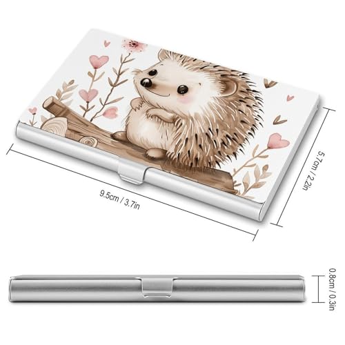 Slim Metal Business Card Holder - Hedgehog Sitting on Top Aluminum Alloy Card Case with Buckle Closure, Holds 20 Cards & Cash, Professional Credit Card Size ID Holder for Men Women Gift2
