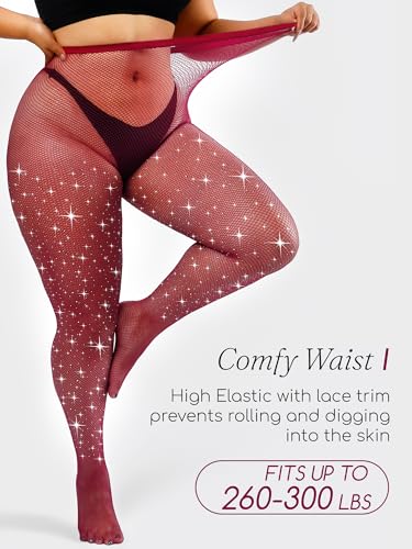Image of Plus Size Fishnet Tights Sparkle Stockings Glitter Pantyhose High Waist Fine Mesh Stockings Value Pack of 2