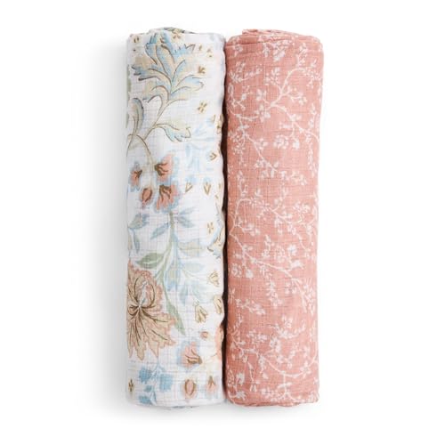 Image of aden + anais Essentials Silky Soft Bamboo Muslin Swaddle, Breathable Baby Blanket, Ideal for Boys, Girls, Newborns, Babies & Infants, Receiving Blanket, Lightweight Wrap, 2 Pack, Victorian Flowers