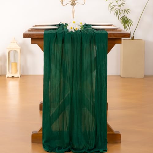 Image of Socomi 6pcs Emerald Green Cheesecloth Table Runner Easter Spring Boho Rustic Gauze 120 inch 10FT Cheese Cloth Runner for Wedding Party Baby Shower Birthday Home Decor Holiday Decorations