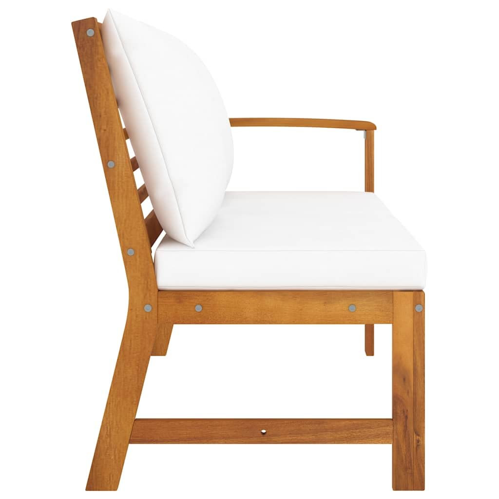 Panca da Giardino con Cuscini, Legno Acacia Massello, Panchina da Esterno con Schienale, Salottino da Giardino per Patio e Balcone, Bianco Crema, 114.5 x 60.5 x 81 cm
