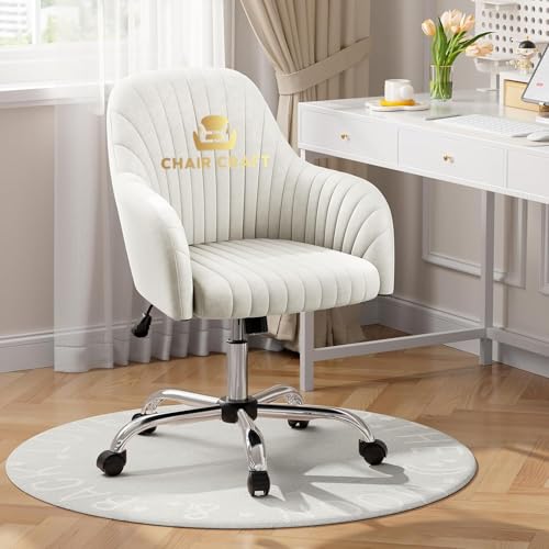 Image of Velvet Desk Chair for Home Office, Adjustable Swivel Task Chair Modern Computer Vanity Chairs with Arm Rest for Bedroom Living Room Make-up Room (Beige)