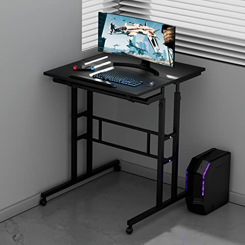 Monibloom A20-DS-003-BK-BK Mobile Desk Workstation Height Adjustable Rolling Laptop Stand Table With Wheels For Home Office Laptop Cart, Computer Desk thumb #1