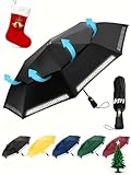 Chakipee Paraguas Plegable Antiviento Automatico Reflectante Negro Resistente Al Viento con Doble Cubierta Compacto para Mujer y Hombre Paraguas de Viaje 8 Varillas