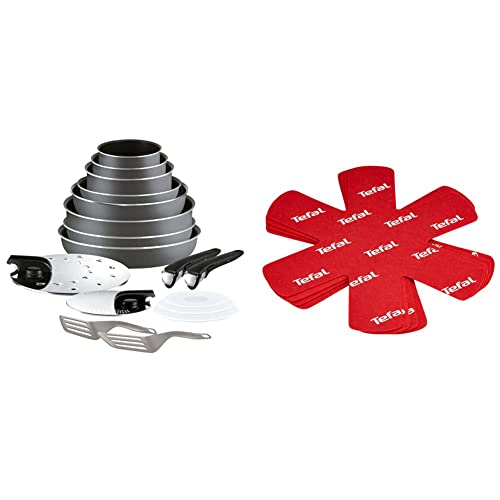 Tefal Ingenio Essential -Juego de 4 Sartenes, 3 Cazos, Mango extraíble，Gris Oscuro &...