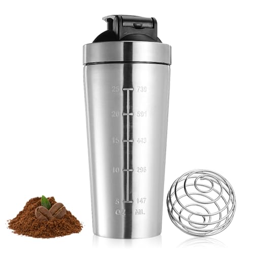 AVCXEC 750ml Protein Shaker Bottiglia, Bottiglia di frullato proteico, Bottiglia Shaker Palestra, Shaker di proteine metalliche con Mixball, Shaker di proteine in acciaio inossidabile, Bottiglia di