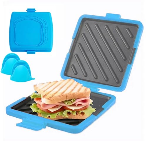 Sandwichera de silicona para microondas, sandwichera inalámbrica antiadherente, para sándwich en casa, viajes, camping, oficina, dormitorio, autocaravana (Azul)