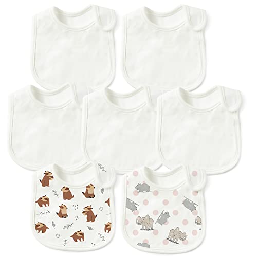Image of 2ooya 7Pcs Cotton Waterproof Baby Bibs Hook Loop Closure Newborn Babies Bib Keepsake Baby Gift for Drooling Feeding Eating