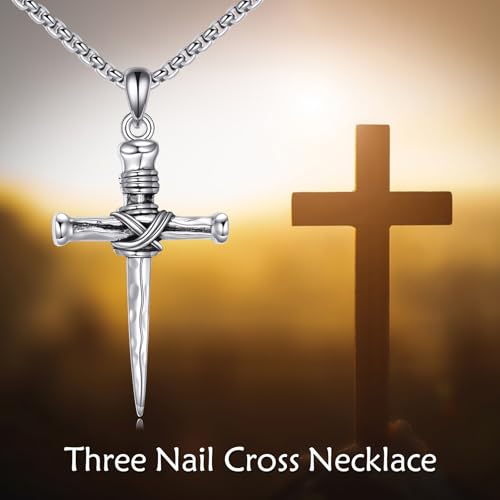Three Nail Cross Necklace 925 Sterling Silver Religious Cross Pendent Christian Jewelry Fathers Day Birthday Gifts for Men Dad3