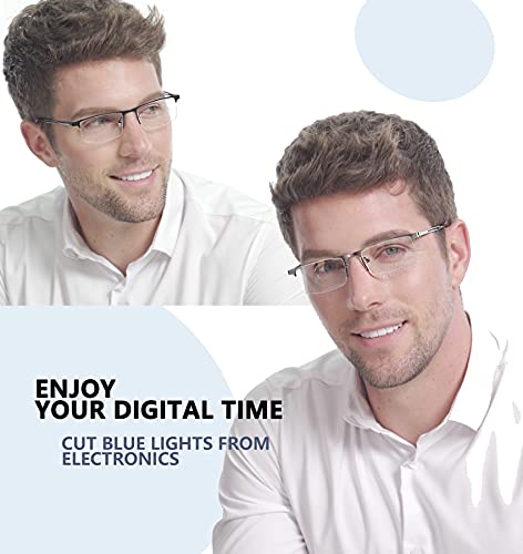 Jjwell 3 Pack Blue Light Reading Glasses For Men, Lightweight Metal Rectangle Semi Rimless Readers For Men, Anti Eyestrain/Computer Glare/Uv thumb #1