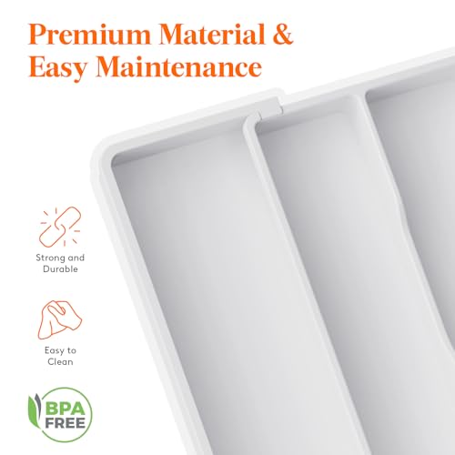 Lifewit Utensil Organizer for Kitchen Drawers, Expandable Cooking Utensil Tray, Adjustable Cutlery Silverware Flatware Holder, Plastic Kitchen Spatula Tools and Gadgets Storage Divider, 2 Pack, White