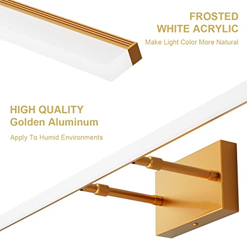 Image of Aipsun Copper Bathroom Vanity Light 48inch Adjustable Modern LED Vanity Light for Bathroom Gold Lights Fixtures 5500K