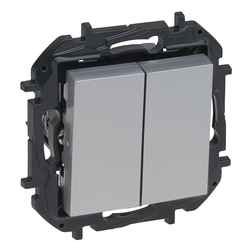 LEGRAND Interruptor o Conmutador Doble componible 10AX para instalación empotrada, Gama Niloé Step, Color Aluminio, 398228B