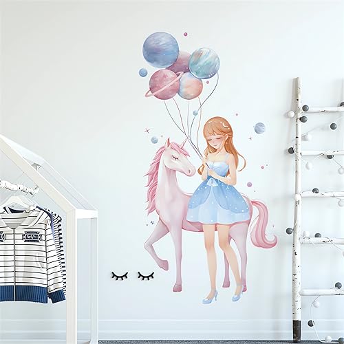 Lovely Girl and Pink Unicorn Wall Stickers miniatura 3