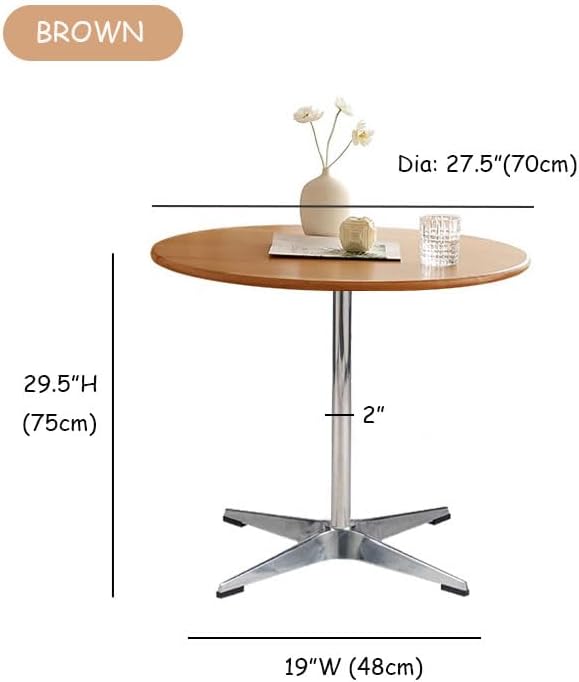 Miniatura 2 de Mesa de comedor redonda moderna de madera maciza con base de metal cruzada, mesa pequeña de madera marrón para oficina, mesa de centro pequeña para