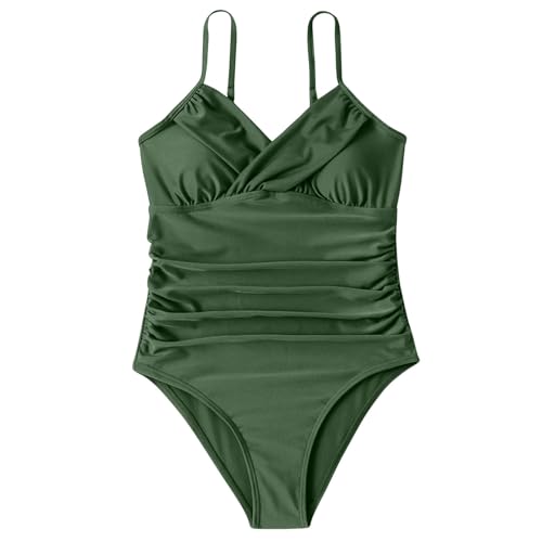 Traje de baño de una pieza que realza la figura para mujer con escote sin espalda, moderno estampado floral, tejido elástico que ofrece protección, así como ideal para la playa o la piscina, verde