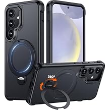 Red2Fire Compatible with Samsung Galaxy S24 Case with Magnetic 360 Spin O-Ring Kickstand, Translucent Matte Military-Grade Phone Case,Black