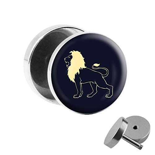 Treuheld® | Fake Plug Sternzeichen Löwe - Ø 10mm Bild Ohrstecker mit Motiv zum Schrauben - Chirurgenstahl Ohr Faketunnel Silber - Tunnel Ohrringe Ohrring Stahl Fakeplug