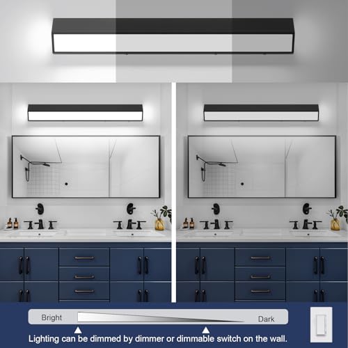 Image of LED Modern Bathroom Vanity Light Fixtures (32-Inch, 5CCT, Dimmable), Modern Acrylic Bathroom Wall Lighting Fixtures Over Mirror, Matte Black