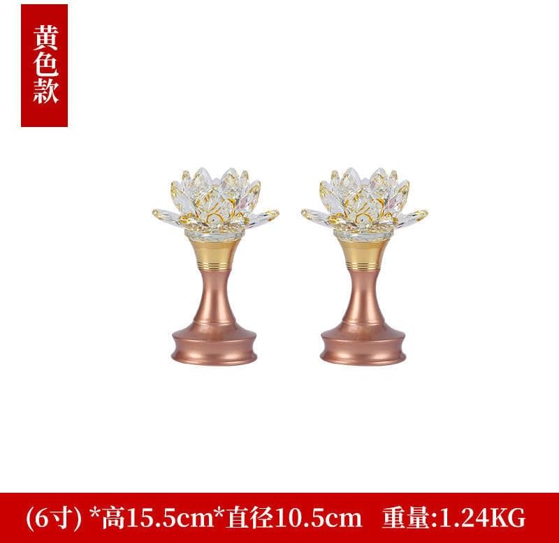Mascot Desktop Decoration Buddhist Utensils Religious Pray Sacrificial Supplies 水晶莲花灯供佛灯插电子灯一对家用神台观音灯佛前七彩长明灯 1Pcs(6寸/对高15.5厘米)