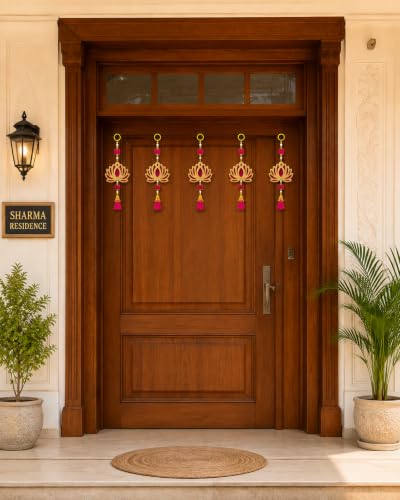 Image of JH Gallery Pink Pom Pom Lotus - Handmade Ganpati Decoration Setup for Home, Ganesh Chaturthi Mandap Decor, Pooja Room, Temple & Door Hanging (11 Inch, Pack of 5)