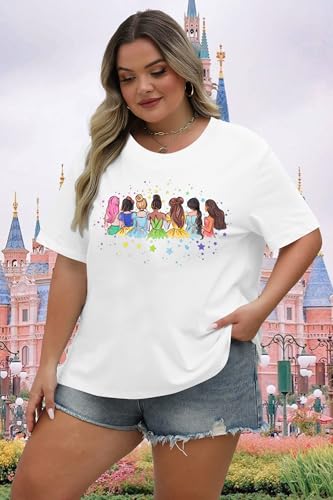 Image of NANYUAYA Plus Size Magic Shirts for Women Castle Kingdom Graphic Magical T Shirt Cute Holiday Princess Tee Vacation Tops