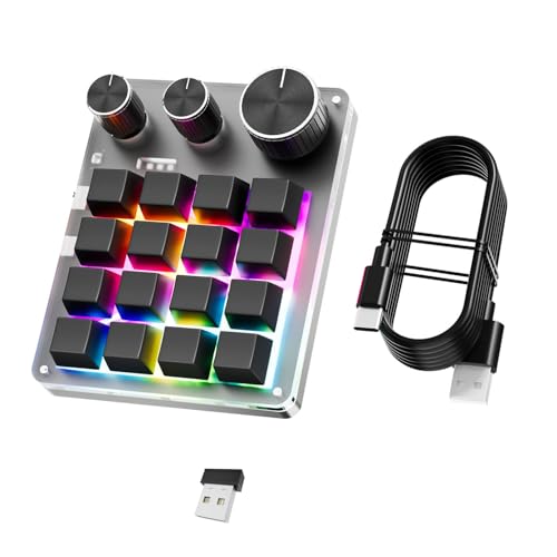 SLXLYH Teclado USB macro programable con una sola mano, 16 teclas, 3 botones, teclado mecánico intercambiable en caliente, inalámbrico para juegos (tres modos negro)
