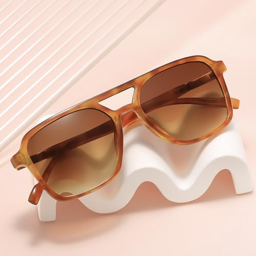 Image of Retro Aviator Rectangle Sunglasses for Women Men Unisex UV400 Protection Lightweight Frame Trendy Sun Glasses