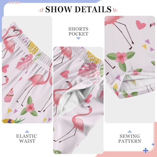 Flamingo Pineapple Florals Boys Long Pants Soft Trousers Elastic Waist Kids Lounge Bottoms with Pockets S-XL4