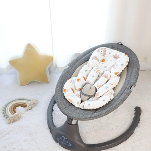 Image of Infant Car Seat Insert, Car Seat Head Support Baby Girls Boys, Soft & Reversible Newborn Carseat Insert Cushion with 2 Strap Covers, for Stroller, Swing, Bouncer (White Boho Rainbow)