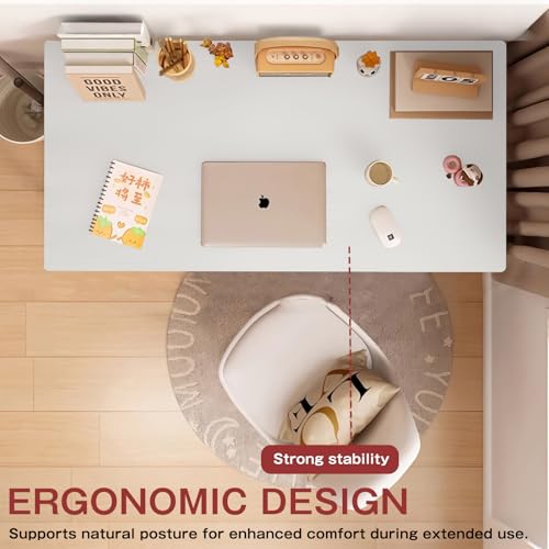 Computer Desk 55.1 Inch with Storage Shelf, Modern Study and Student Desk, Small Gaming PC Writing Table for Bedroom, Apartment, or Home Office, White - Image 6