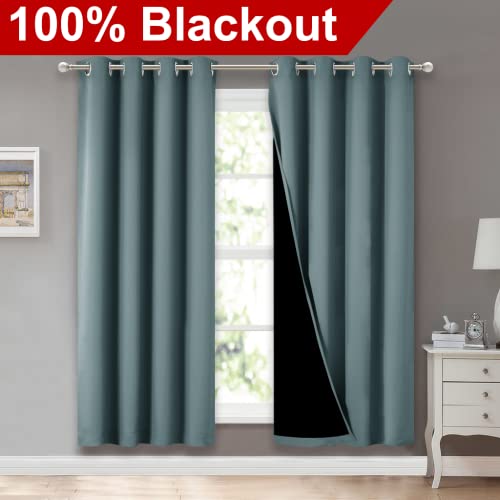 Image of NICETOWN 100% Blackout Window Curtain Panels, Full Light Blocking Drapes with Black Liner for Nursery, 72-inch Drop Thermal Insulated Draperies (Aqua, 2 Pieces, 52-inch Wide Per Panel)