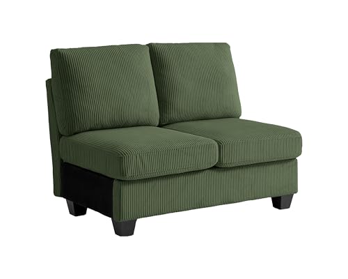 Image of CHIC HOUSE Modular Sectional Sofa with Storage Ottomans, Corduroy Cloud Couch for Small Spaces & Apartments, Reconfigurable L /U Shaped Convertible Corner Sofa, Green, Double Seater