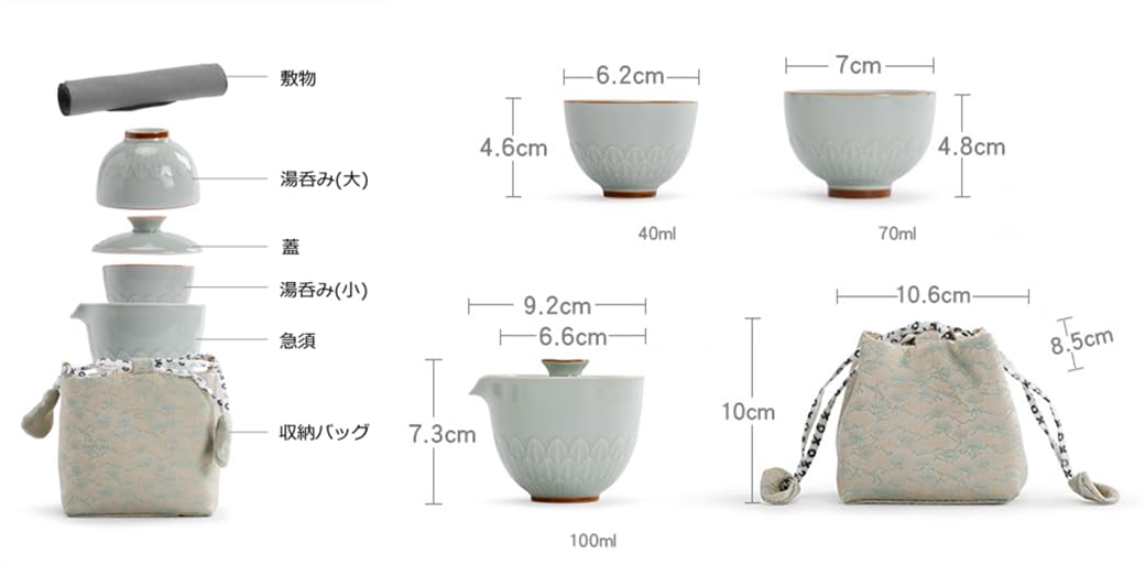 Amazon.co.jp: 蓮華 携帯型 茶器セット 収納バッグ付 敷物付き ティー