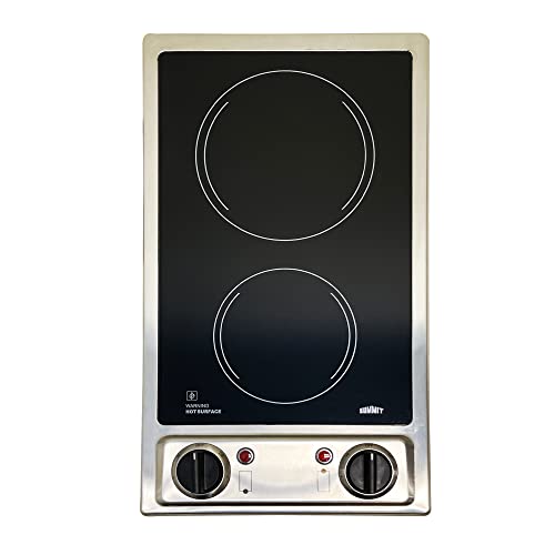 Summit CR2B120 12-inch Wide 115V 2-Burner Radiant Electric Cooktop, Jet Black Glass Easy to Clean, Two Burner Total 2400W, Push-to-Turn Knob Control, Indicator Light, Hot Warning, Easy Plug-In