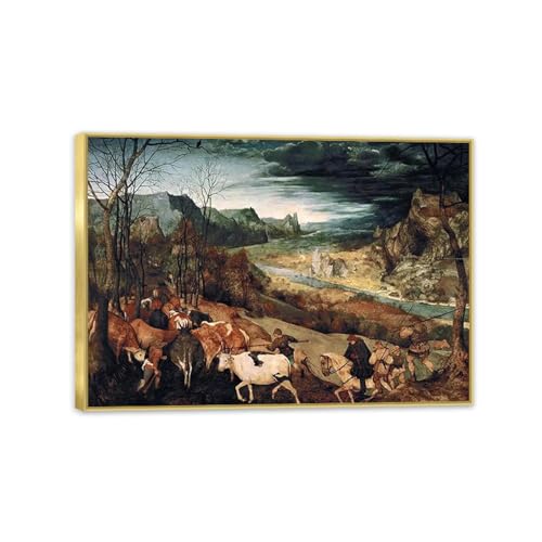 Peinture à l'huile Le retour du troupeau Bruegel MOBYAT 100x70cm avec cadre doré