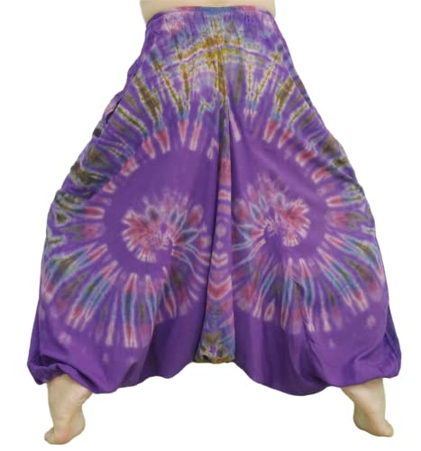 Tie Dye Pants Unisex Baggy Aladdin Hippy Harem Jump Leg and Adjustable Waist from 20-40 Inches (Purple)3