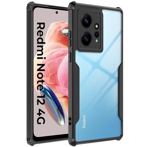 Image of A rtistque Clear Hard Transparent Acrylic Armor Back Cover Case for Redmi Note 12 4G | Shockproof TPU Edge Protection | Slim Protective Design | Redmi Note 12 Back Cover - Black