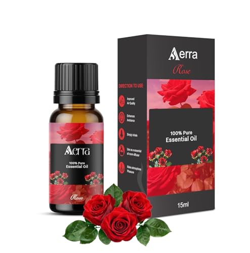 Image of Aerra Rose Essential Oil 15ml | Diffuser 100% pure steam-distilled. Triple-tested purity. Amber glass + dropper. Soft floral aroma. Diffuser, aroma lamp, skin & hair. Potpourri. Vegan. Daily use.